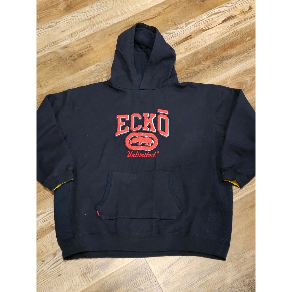 Ecko Unltd Mens 3XL Black Pullover Hoodie Rhino Logo Embroidered Sweatshirt